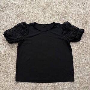 Express Elegant Black Top with Lace Sleeves